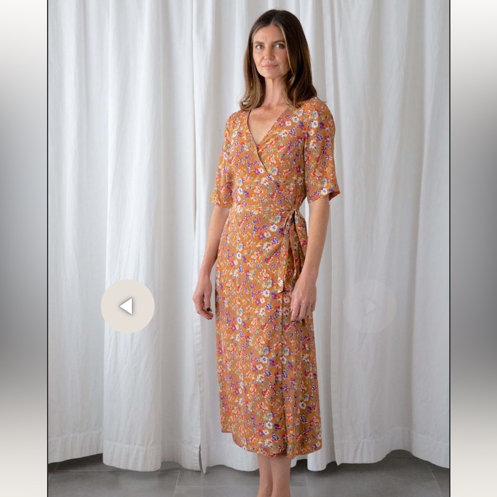 No. 6 Store Felice Wrap Dress Bronze Wisteria Floral Silk Blend Sz S